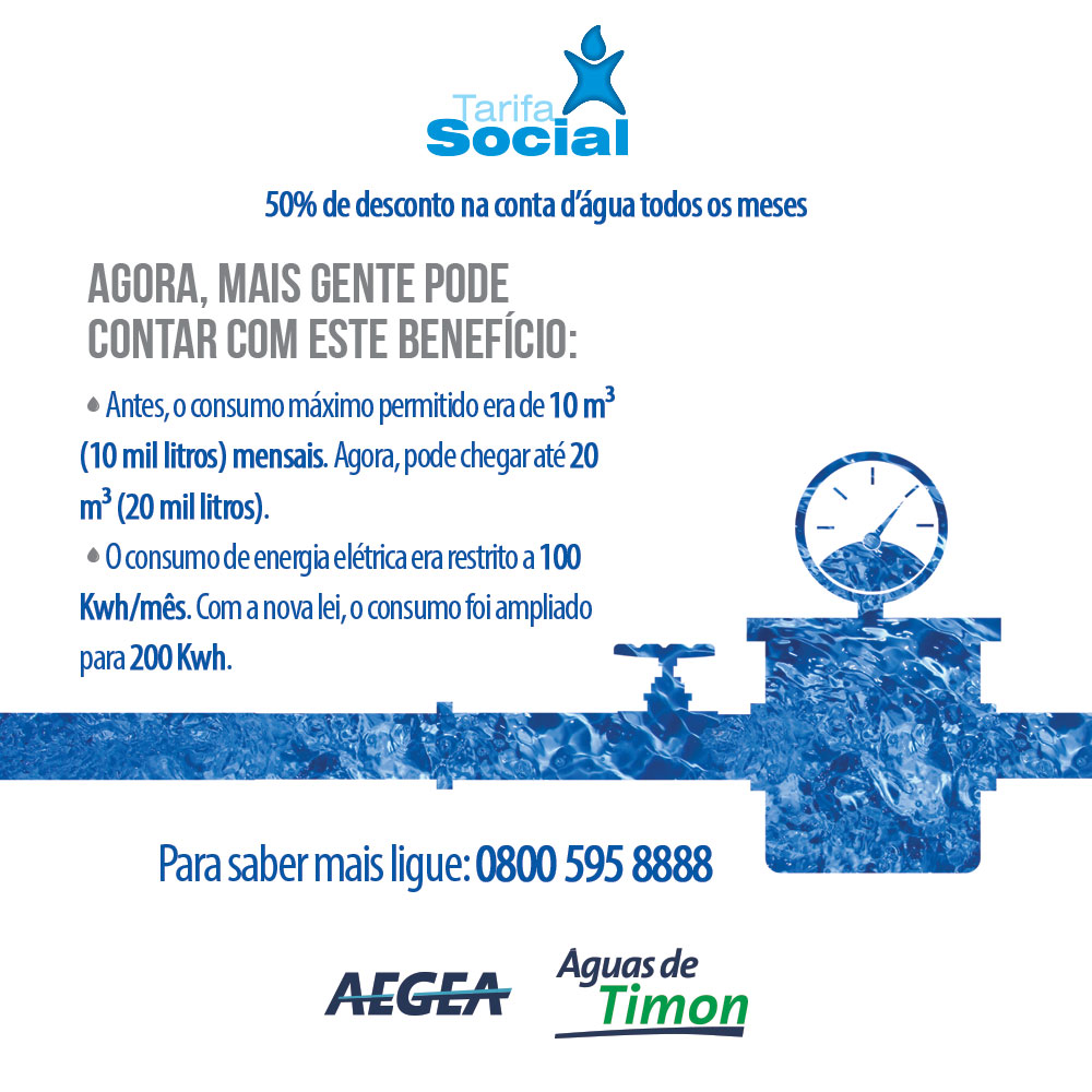 Tarifa Social concede 50% de desconto na conta de água na cidade de Timon